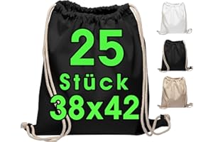 ‎ELES VIDA 25 STÜCK Baumwollbeutel Turnbeutel 38 x 42cm Sportbeutel - Rucksack Stofftasche Bag, Beutel, Baumwollbeutel, Jutebeutel OEKO-TEX® zertifiziert Stoffbeutel Einkaufsbeutel Gym Sac Sack zum bemalen Set