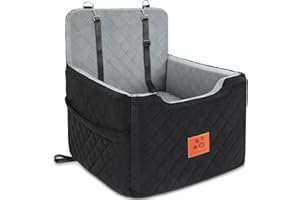 GL GLENSLAVE Autositz Hunde für kleine/mittlere Hunde unter 15 Kgs,Hunde Autositz,Abnehmbarer und waschbarer Haustier Autositz,Hundebett mit 2 Sicherheitsgurten(Schwarz/Grau)