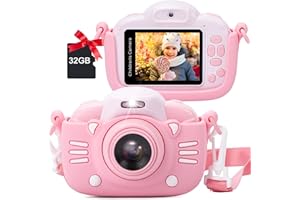 MINIBEAR Kids Camera for Girls 2.4 Inch 1080P HD Digital Camera for Kid 30MP IPS Screen Toy Camera for Children Gifts 1200 mAh Children's Video Camera Recorder Child Camcorder with 32G TF Card(Pink)