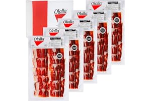 OLALLA 0,5 kg Epaule Jambon Bellota PATA NEGRA 100% Iberique Tranche Cru au Couteau - Jamon Iberico Espagnol Cru - Charcuterie Ibérique Espagne Panier Gourmand - (5 packs 100 gr)