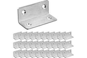 ASelected 30 Pieces Angle Connectors Stainless Steel 25 x 25 mm, Corner Angle Stainless Steel 60 x 25 x 25 mm, Angle Metal 90 Degree for Fixing and Repairing Furniture, Reinforcement Joint, Silver