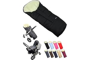 BambiniWelt by Rafael K. Winterfußsack – universaler Fußsack für Kinderwagen, Buggy & Schlitten in Mumienform – Lammwolle, größenverstellbar (90–110 cm), warm, waschbar & windabweisend (schwarz)