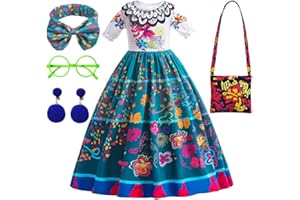 YYDSXK Déguisement Encanto Mirabel Robe, Encanto Fille Robe Mirabel Déguisement, Robe Princesse Mirabel avec Bagas et Boucles d'oreilles pour Enfants Anniversaire Noël Fête Carnaval Cosplay