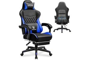 GTPLAYER Gaming Chair, High Back Leather Computer Gaming Chair with Footrest, Ergonomic Height Adjustable Office Chair with Removable Cover and Lumbar Support for Gaming and Work (Blue)