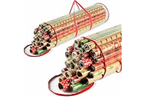 SKYTE® 24 Rolls Xmas Gift Wrap Storage Bag Organiser Christmas Birthday Clear Cylinder Wrapping Paper Stores Baubles Tinsels Lights Tidy Storage, large