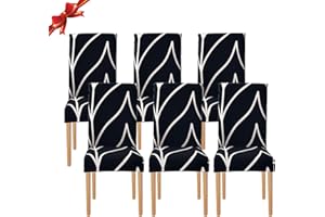 Jaotto Fundas para Sillas de Comedor Pack de 6,Modernas Fundas de Sillas de Comedor Respaldo Alto Elásticas Lavables Desmontables,Cubiertas para Sillas para Hotel Banquete(Línea Negro,6 Piezas)
