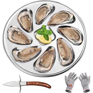 Lascivious 4 Pièces Assiettes à Huîtres Acier Inoxydable – Set Durable 8 Fentes Sauce, Présentation Élégante Fruits De Mer