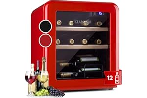 KLARSTEIN Vinoteca 12 Botellas, Nevera Vinos, Una Zona de Refrigeración, Nevera Expositora Vino y Cerveza, Vinoteca Interior y Exterior con Puerta de Cristal, Nevera Vino con Protección UV, 4-22°C