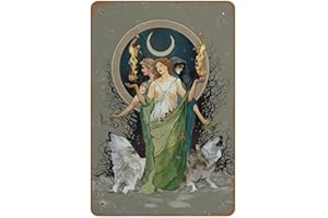 NOMELY Luna Goddess Hecate Póster pintado Wiccan Tapiz Hecate Witchy Pintado Impresión Novedad Letrero Metal Placa Bar Pub Vintage Retro Decoración de Pared Hogar Grupo Porche 8 x 12 pulgadas
