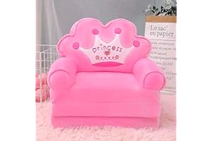 ALSWIG Three Layers of Folding Kids Sofa/Children Sofa/Lazy Sofa/Armchair Flip Open Plush Foldable Mini Sofa Softtoy Cute Cartoon Design Baby Seat Couch (Not Cover!with Liner Filler) (Pink Crown)