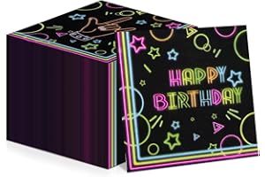 XJLANTTE 100Pcs Neon Napkins, 13 x 13 Inches Glow in The Dark Paper Napkins, Black Light Glow Party Supplies Tissue Paper for Lets Glow Crazy Party Neon Fluorescent Birthday Party Decorations