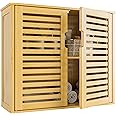 HITNET Bathroom Wall Cabinet, Medicine Cabinet Over the Toilet, Bamboo Hanging Storage Organizer with 2 Doors and Adjustable Shelf for Kitchen, Living Room, Natural