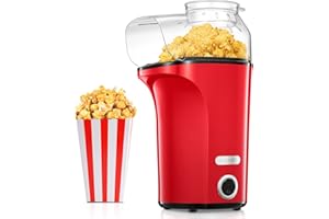 ‎FOHERE Popcornmaschine 1400W, 120g/4L Große Kapazität, Heißluft Popcorn Maker für Zuhause, Gesund& Ölfrei,Fettfrei, 2 Minuten Schnell, Filmaben, Weihnachten, Kindergeburtstag