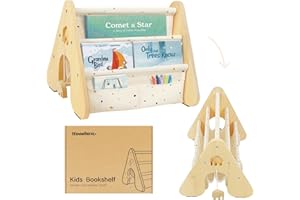 wooshwa Wooden Children's Bookcase, Small Double-Sided Kids Bookshelf for Desktop Display, Montessori Sling Book Rack, Nursery Book Storage & Organiser for Playroom Classroom Bedroom Study (Terrazzo)