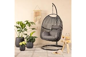 DAWSONS LIVING Vienna Hanging Egg Chair - Outdoor and Indoor Rattan Weave Swing Hammock - Hanging Stand - Black