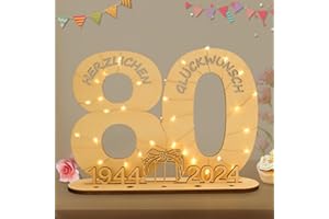 Seutgjie 2024, regalo in denaro, 80 numeri di compleanno, in legno, con catena luminosa a LED, supporto e portacandele per 80 anni, uomo e donna, per matrimonio, anniversario, decorazione da tavolo