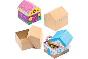Baker Ross EF963 Husformad låda, för barn att måla, dekorera och anpassa för konst och hantverksaktiviteter (paket med 4), di