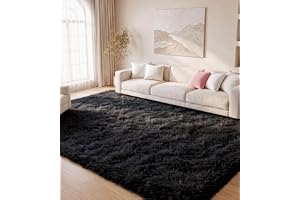 MARATIP Fluffig vardagsrumsmatta, stor storlek, modernt vardagsrum, flickor, mjuk och fluffig matta för sovrum (svart, 200 x