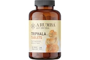 Arumba Ayurveda Triphala Tablets 240 Tablets, 500 mg per Tablet, Made with Pure Amalaki Powder, Haritaki Powder, Bibhitaki Powder