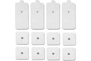 CareforYou 12 Piece Electrode Pads Tens Electrodes Snap on 3.5mm for TENS/EMS Digital Therapy Machine Muscle Stimulator Pain Relief Massager - 8X 2 Square + 4X 2" x 4" Rectangular Massage Pads