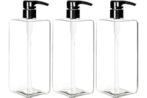 Youngever 3 Pacchi 700ML Bottiglie a Pompa in Trasparente Plastica, Bottiglie a Pompa in Plastica Quadrate Ricaricabili per L'erogazione di Lozioni, Shampoo e Altro (Nero Pompa)