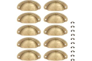 Yetaha 10pcs Cabinet Cup Pull Handle, Drawer Shell Pull Handles, Vintage Antique Kitchen Cupboard Pulls Furniture Knob with Screws Suitable for Handware Drawer Dresser Door, 65mm Hole Centre, Brass