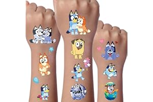 ‎YICOONUO Blue Tattoo Kinder, 8 Blätter Temporäre Kinder Tattoos, Cartoon Temporäre Tattoos Set, Wasserdichte Kindertattoos, Kinder geburtstags geschenk Party dekoration
