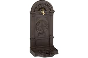 Relaxdays Standbrunnen, Antik-Stil, HBT: 82,5x39x32 cm, Nostalgie, Garten, Terrasse, Wasserhahn, Becken, stehend, braun