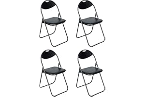 Nyxi Set of 4 X Folding Chair Padded, Paris Faux Leather, Chair Home Office Dining (4 X Chairs, Black)