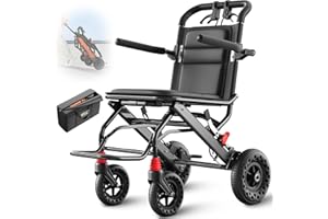 ‎VOCIC VOCIC U41 Rollstuhl Faltbar Leicht,8,6KG Aluminium Ultraleichter Reiserollstuhl,Tragbarer Transportrollstühle klappbar mit 20CM groß Honeycomb Gelände Reifen,Schmaler Rollstuhl für Wohnung |Schwarz