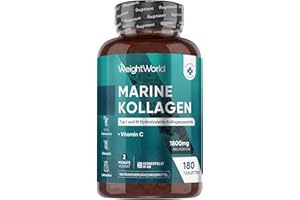 ‎WEIGHTWORLD Kollagen mit Vitamin C - 1800mg Marine Collagen Hydrolysat pro Portion - Collagen Peptide Typ 1 & 3-180 Tabletten - Meereskollagen - 2 Monate Vorrat - Nahrungsergänzungsmittel von WeightWorld