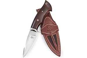BIGCAT ROAR Predator Hunter - Cuchillo Caza Acero D2 Artesanal 25,4 cm - Mango Madera Nogal y Funda Cuero - EDC Bushcraft, Monte, Campo y Supervivencia - Regalo Hombres, Cazadores o Coleccionistas