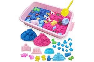 iCrayon Kit de sable de jeu pour enfants - Sable bleu et rose avec figurines d'animaux - Boîte à sable sensorielle sans mesure - Jouet pour tout-petits et enfants