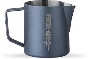 MHW-3BOMBER Jarra de leche para espresso, 400 ml, 500 ml, 600 ml, 650 ml, depósito de espuma de leche, espresso, acero inoxidable, vapor, espumación, color azul mate, 400 ml/13.5 oz)