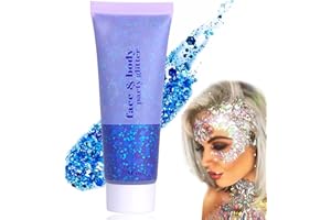 EHIOG Glitter Gel,Glitter Liquid Lidschatten Body Lotion,Chunky Glitter Gel,Meerjungfrau Pailletten Funkelnde,für Gesicht Haare Lippen Nagel,Blau
