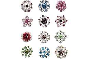 KELAND Tooky 12PCS mix set Crystal Button spille sciarpe fibbia Floriated spilla pin strass corpetto bouquet kit lotto all' ingrosso, placcato argento, colore: color, cod. B-002