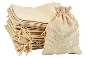 DODUOS 30 pièces Sachets en Jute 13x18cm Mini Sac en Lin Réutilisable Sacs Cadeau avec Cordon Pochettes en Jute Naturelles pour Fête, Mariage, Noël, Sacs en Tissu pour Ranger Cadeaux, Bijoux, Bonbons