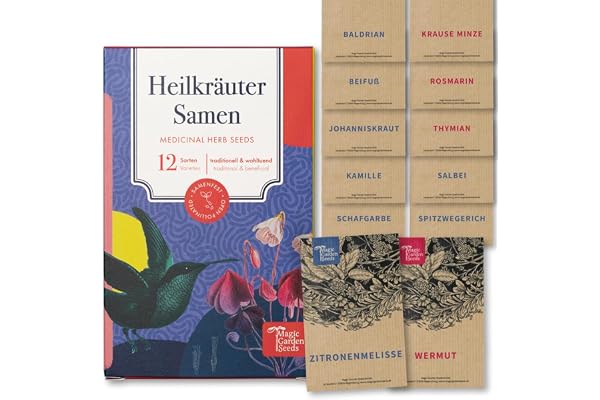 Graines d'herbes médicinales - 12 variétés d'herbes médicinales résistantes pour le jardin, le potager surélevé ou le balcon - traditionnelles & bienfaisantes - kit de semences pour débutants comme pe