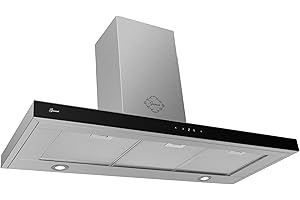 GURARI Hotte murale GCH 972 BL 120 Quatro, hotte aspirante 120 cm, hotte grise acier inoxydable verre, Haute Performance 850 m³/h