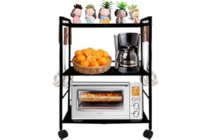 A to Z Hub 3-Tier Heavy Duty Metal Stand with 360° Wheels 180 Kg Load 60x36x81 cm Kitchen Microwave, Oven, OTG, Air Fryer Rack Bathroom, Study, Living Room Storage Organizer rack with Hooks