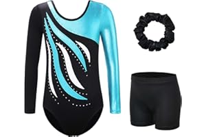 XFGIRLS Gymnastics Leotards for Girls Long Sleeve Leotards Sparkle Dancing Sleeveless Girls Ballet Gymnastics Shorts 3-16Years