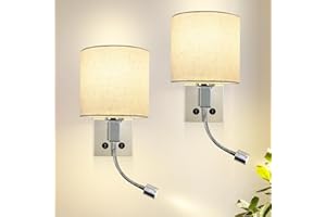 ZMH 2pcs Lámpara de pared con interruptor lámpara de lectura con brazo de lectura ajustable de tela ámpara de noche lámpara de cama dormitorio salón iluminación interior