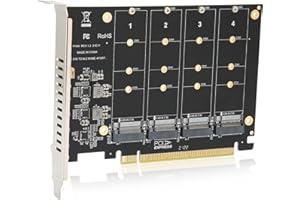 DILWE Adaptador M.2 PCIe NVMe 4.0/3.0 Tarjeta Adaptadora de 4 Puertos SSD M.2 NVMe SSD a PCIEX16 M Key, Tarjeta de Expansión de Lector de Convertidor de Disco Duro, PCIE a NVME 4 Bahías