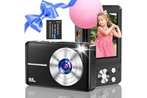 NSOELA Digital Camera, Vlogging Camera Rechargeable Digital Cameras FHD 1080P 44MP Compact Camera with 16X Digital Zoom, Portable Mini Camera with 1 Battery for Teens,Kids,Beginners（Black）