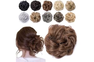 TESS Chignon Capelli Veri Extension Chignon Capelli Veri Disordinato Pelo Arruffato Pezzo di Capelli Scrunchies Estensioni di Panino Ondulato Elastico Scrunchie Chignon Coda di Cavallo,Marrone Cervo