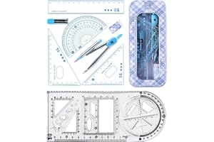 Furforstk reglas escolares 8 piezas escuadra y cartabon, compas escolar con compás goma de borrar recambio lápiz transportador juego cuadrado regla multiusos estuche de almacenamiento