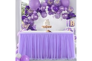 Suppromo 6ft Purple Tutu Table Skirt for Baby Shower, Rectangle or Round Tables - Tulle Cloth for Mermaid Butterfly Birthday Wedding Party Decorations