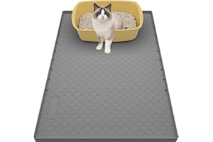 BLESWIN Tapis de litière de chat en silicone beige 86cmx56cm, tapis de chat pour la boîte à litières avec des bords soulevés, antidérapant et imperméable