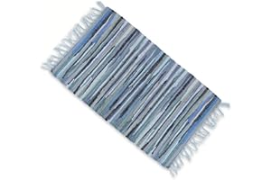 CASA TESSILE Stuoia tappeto multiuso cotone con frange PEZZOTTO Tappeto bagno, cucina in cotone,scendiletto camera duoble face - BLU, 140 cm.