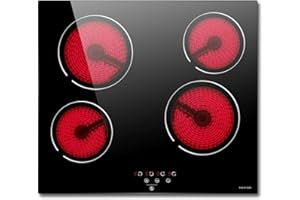 Noxton Piano Cottura Vetroceramica 4 Fuochi, 6000W Piano Cottura Elettrico 60cm in Vetro, Cucina Piastra in Vetroceramica Applicabile per Maggior Pentola, Controlli Touch, Timer, Blocco di Sicurezza